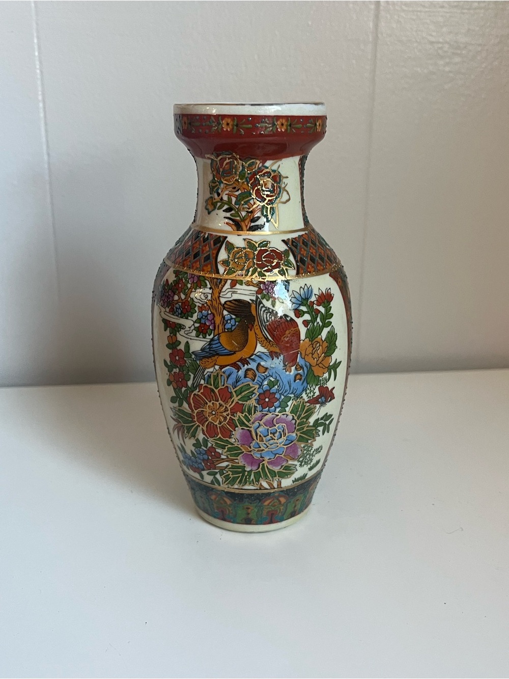 Vintage Floral & Bird Porcelain Vase